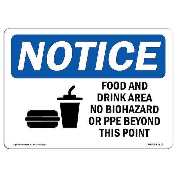 Signmission OSHA Notice Sign, 5" Height, 7" Width, Food And Drink Area No Biohazards Sign With Symbol, Landscape OS-NS-D-57-L-12814 - main